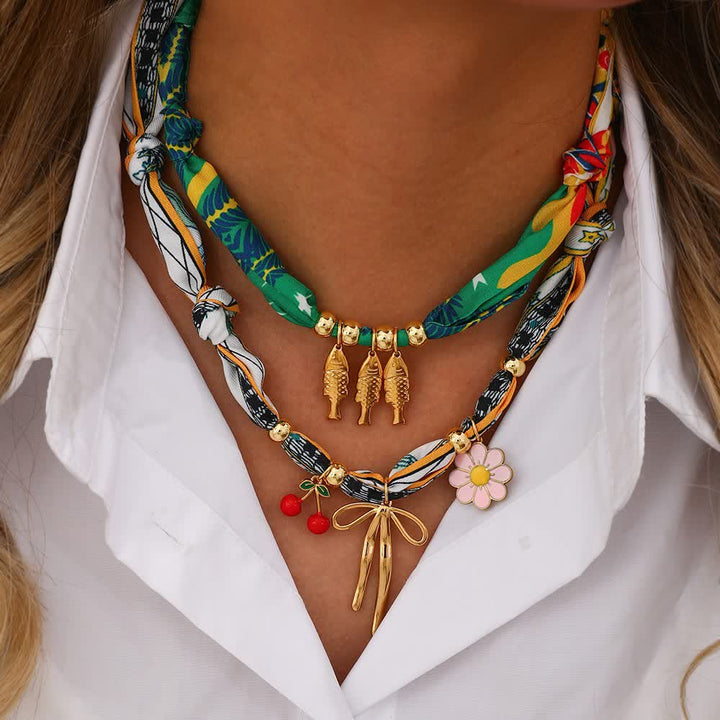 Cherry Flower Goldfish Charm Tropical Pop Scarf Necklace - image 0