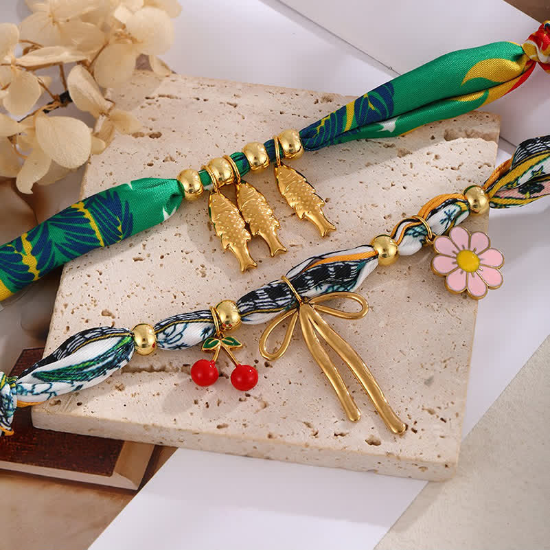 Cherry Flower Goldfish Charm Tropical Pop Scarf Necklace - image 4