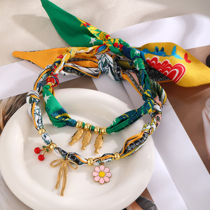 Cherry Flower Goldfish Charm Tropical Pop Scarf Necklace - image 1