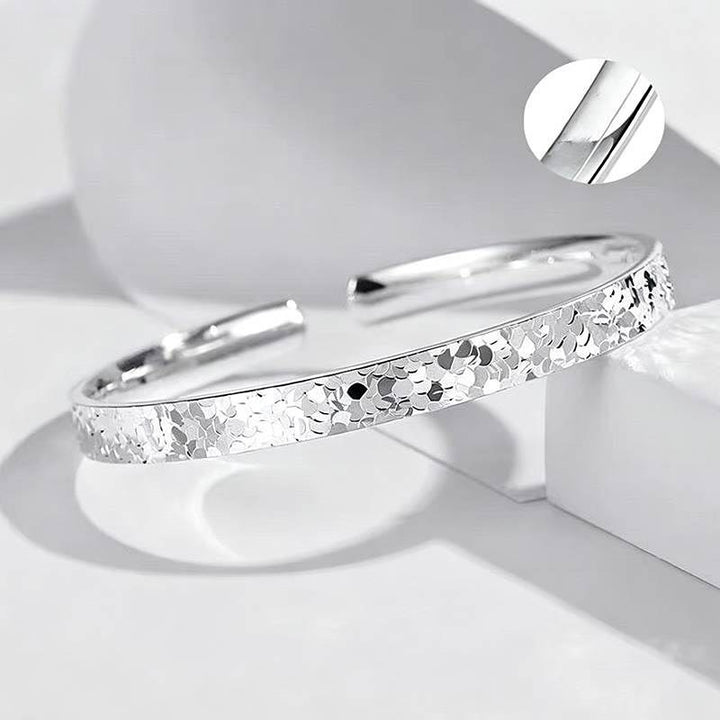 Silver‑Tone Crushed Ice Texture Open Bangle Adjustable Bracelet for Women - image 0