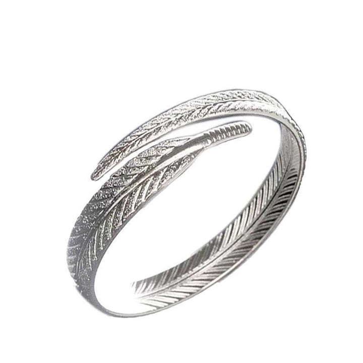 Vintage Feather Open Cuff Bangle Adjustable Silver‑Tone Bracelet for Women - image 11