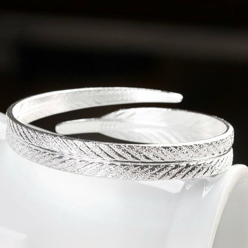 Vintage Feather Open Cuff Bangle Adjustable Silver‑Tone Bracelet for Women - image 4