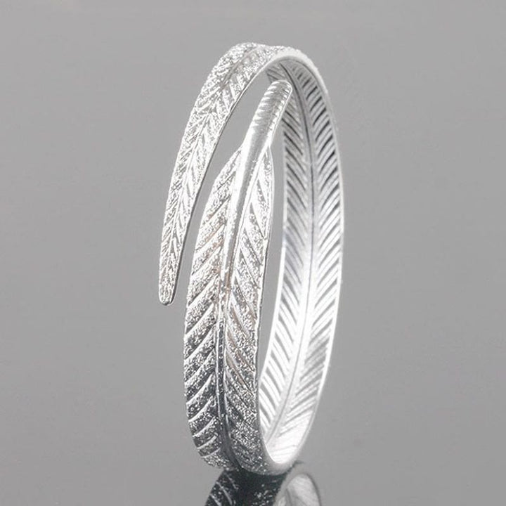 Vintage Feather Open Cuff Bangle Adjustable Silver‑Tone Bracelet for Women - image 0