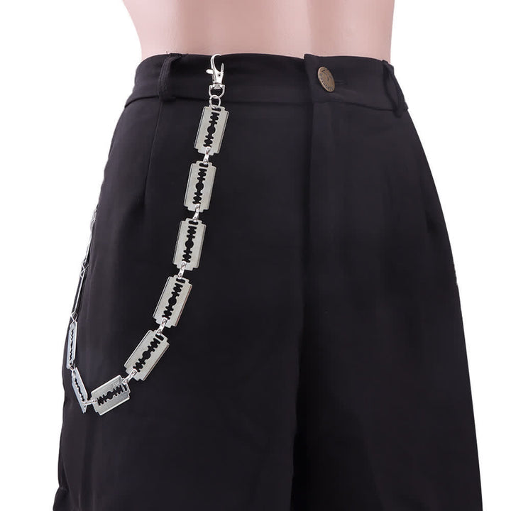 Hip Hop Streetwear Silver Punk Razor Blade Pant Chain - image 2