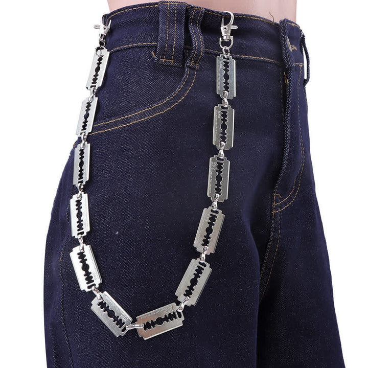 Hip Hop Streetwear Silver Punk Razor Blade Pant Chain - Silver - image 0