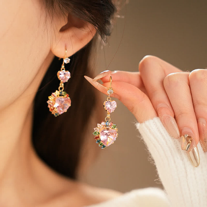Rainbow Heart Necklace & Drop Earrings With Multicolor Zircon - Earrings - image 6