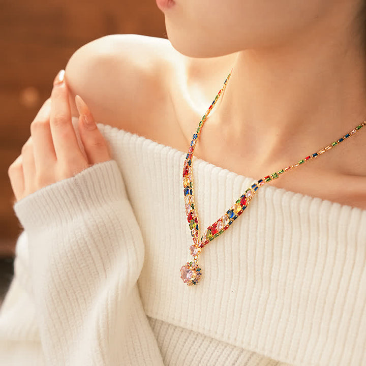 Rainbow Heart Necklace & Drop Earrings With Multicolor Zircon - image 2