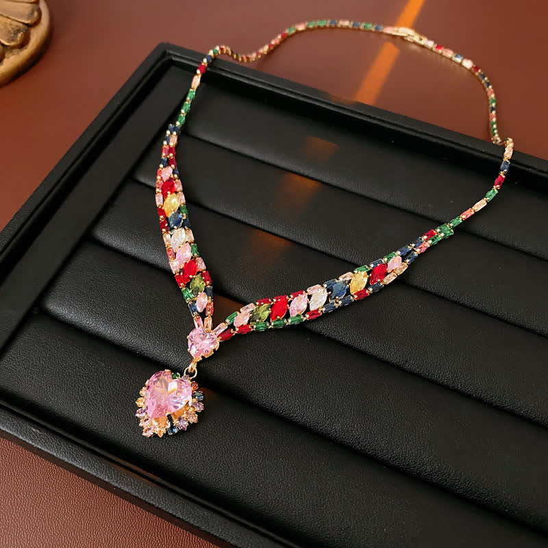Rainbow Heart Necklace & Drop Earrings With Multicolor Zircon - image 1