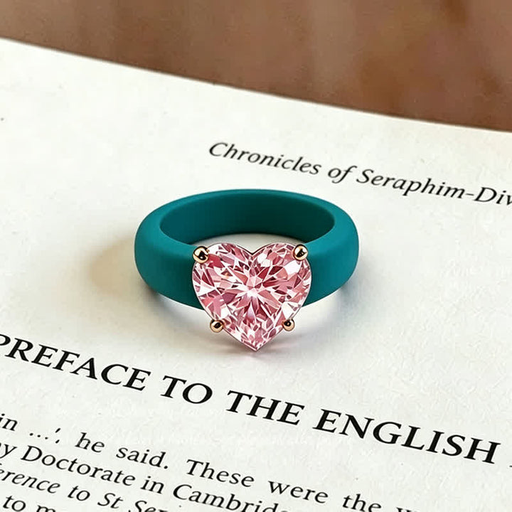 Heart-Shaped Cubic Zircon Soft Hypoallergenic Silicone Ring - Blue & Pink - US 10 - image 8