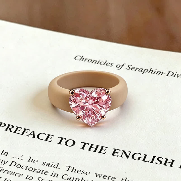 Heart-Shaped Cubic Zircon Soft Hypoallergenic Silicone Ring - Beige & Pink - US 10 - image 7