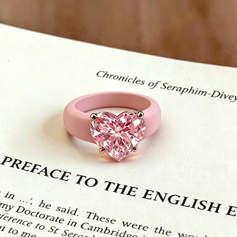 Heart-Shaped Cubic Zircon Soft Hypoallergenic Silicone Ring - Pink & Pink - US 10 - image 4