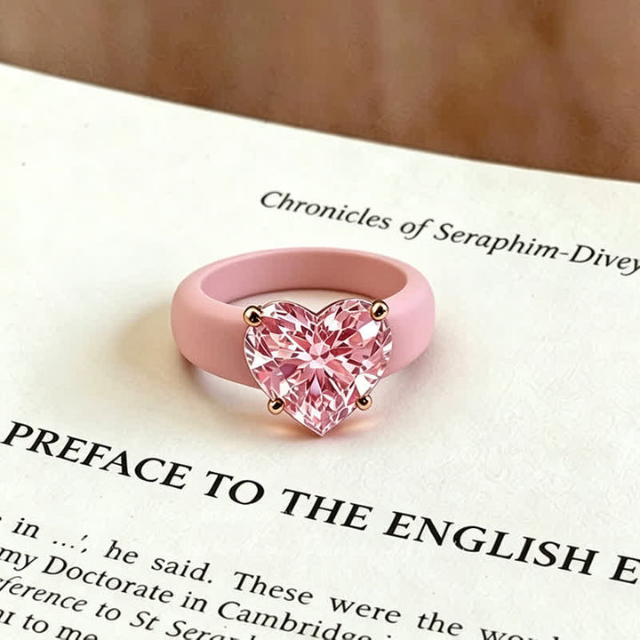 Heart-Shaped Cubic Zircon Soft Hypoallergenic Silicone Ring - Pink & Pink - US 10 - image 4