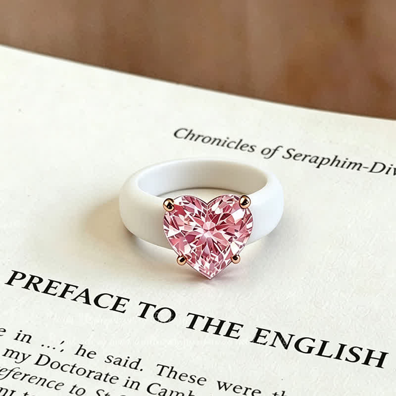 Heart-Shaped Cubic Zircon Soft Hypoallergenic Silicone Ring - White & Pink - US 10 - image 6
