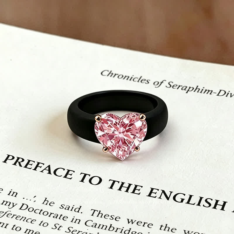 Heart-Shaped Cubic Zircon Soft Hypoallergenic Silicone Ring - Black & Pink - US 10 - image 5