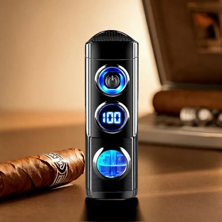 4-IN-1 Smart Triple Flame Cigar Lighter With Built-In Cigar Rest And Punch - Black - image 0