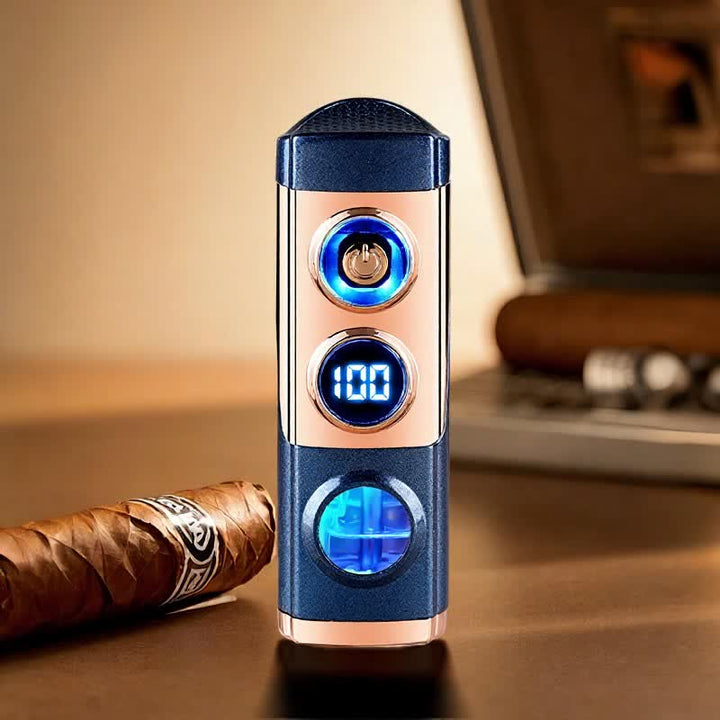 4-IN-1 Smart Triple Flame Cigar Lighter With Built-In Cigar Rest And Punch - Blue - image 14
