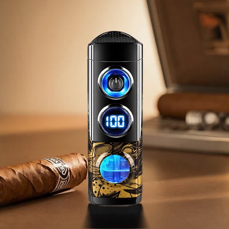 4-IN-1 Smart Triple Flame Cigar Lighter With Built-In Cigar Rest And Punch - Leopard Black - image 17