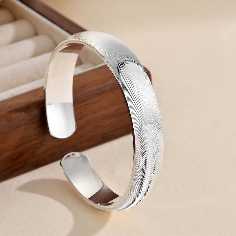 Adjustable Open Cat Eye Texture Bangle Electroplated Bracelet for Women - Silver - image 3