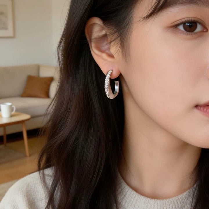 Vintage Textured C‑Hoop Earrings Inlaid Zircon For Women - image 9