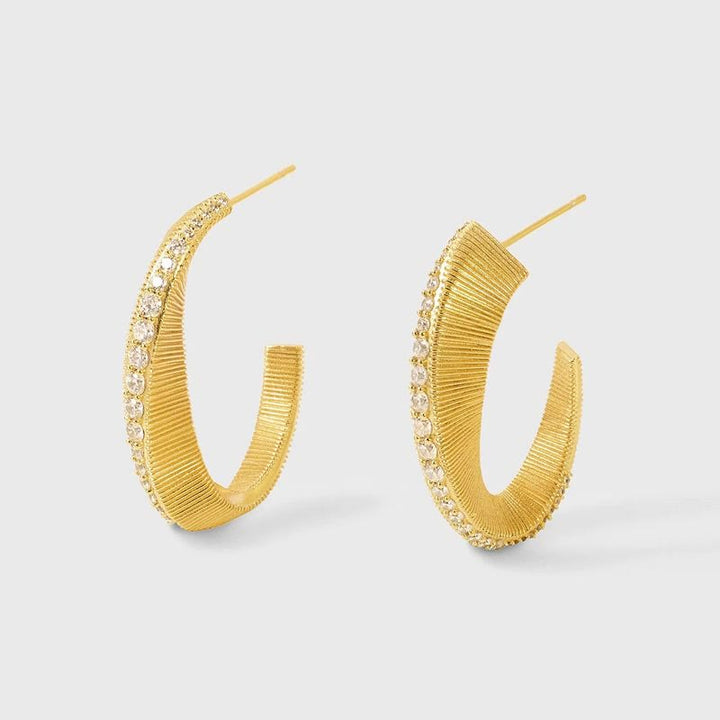 Vintage Textured C‑Hoop Earrings Inlaid Zircon For Women - image 4