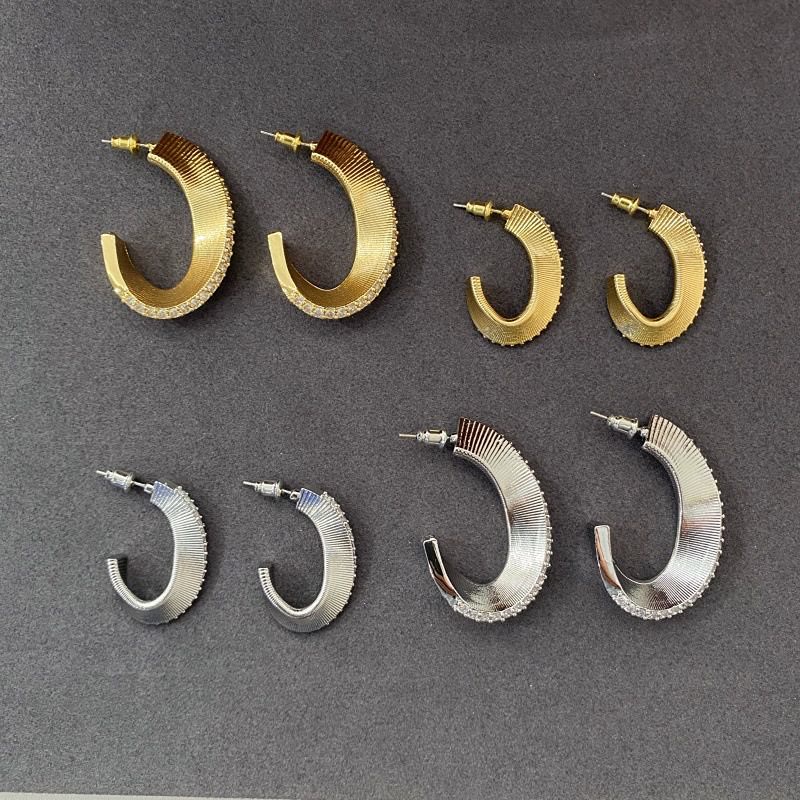 Vintage Textured C‑Hoop Earrings Inlaid Zircon For Women - image 0