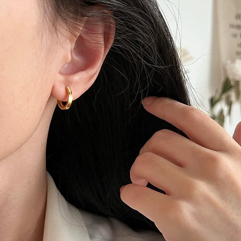 S925 Silver Textured Cat‑Eye Hoop Earrings For Women - image 12