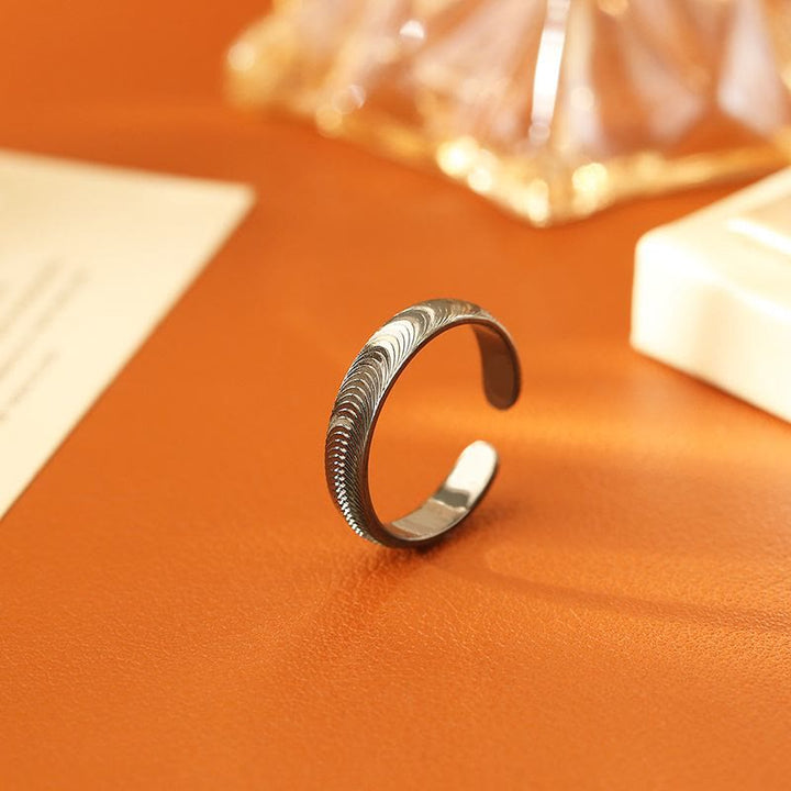 Vintage Dragon‑Scale Textured Adjustable Open‑Cuff Ring Unisex - Black - image 4