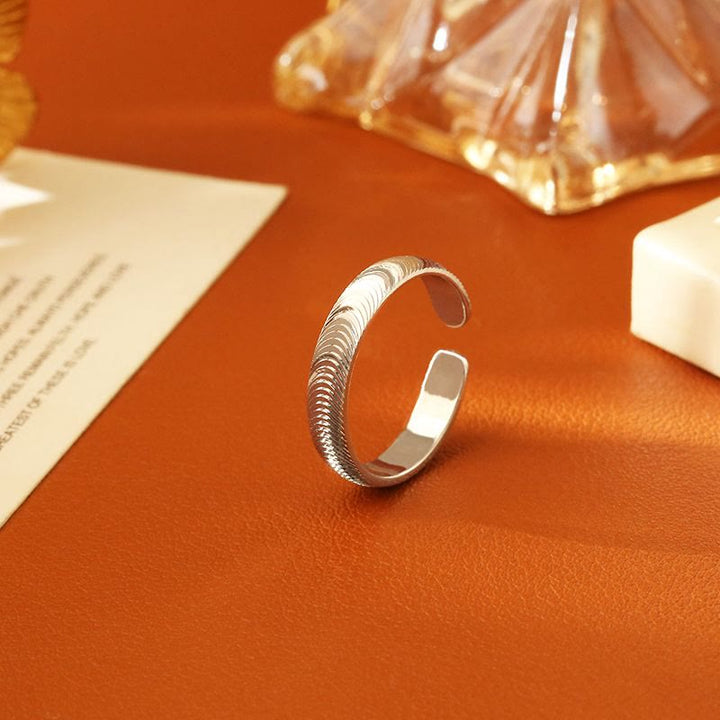 Vintage Dragon‑Scale Textured Adjustable Open‑Cuff Ring Unisex - Silver - image 0