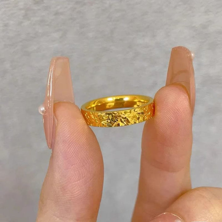 Crushed Ice Textured Titanium Steel Ring Gold Band Ring For Women - 4mm - Adjustable opening - image 3
