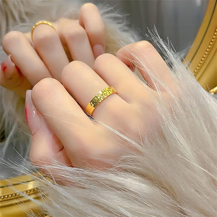Crushed Ice Textured Titanium Steel Ring Gold Band Ring For Women - image 5