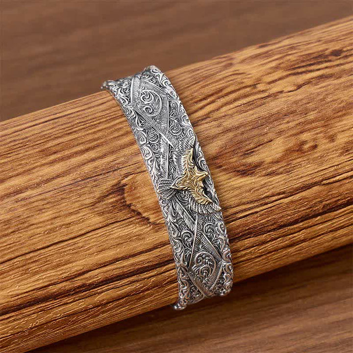 Scroll Engraving Western Eagle Open Cuff Bracelet - image 1