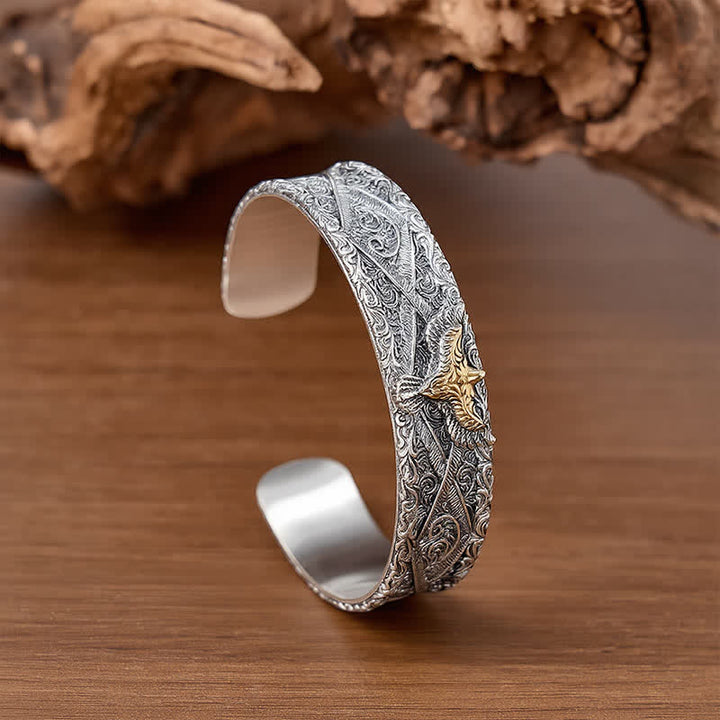 Scroll Engraving Western Eagle Open Cuff Bracelet - image 2