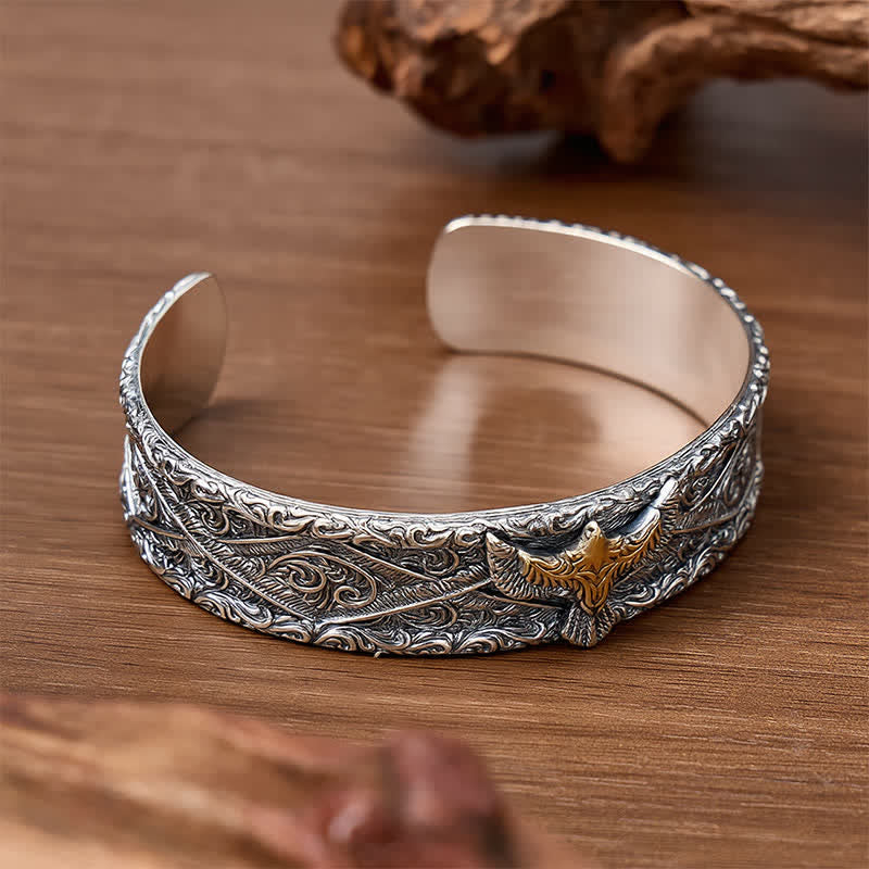 Scroll Engraving Western Eagle Open Cuff Bracelet - image 3