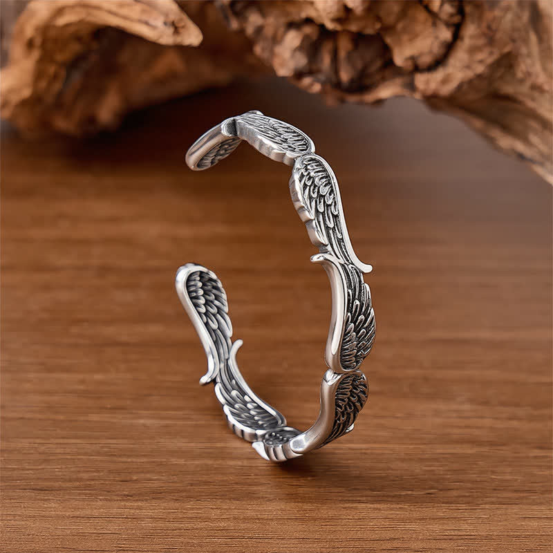 Fall From Heaven Western Angel Feather Open Cuff Bracelet - Silver - image 0