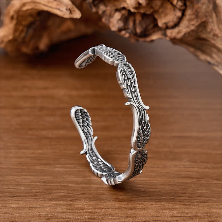 Fall From Heaven Western Angel Feather Open Cuff Bracelet - Silver - image 0