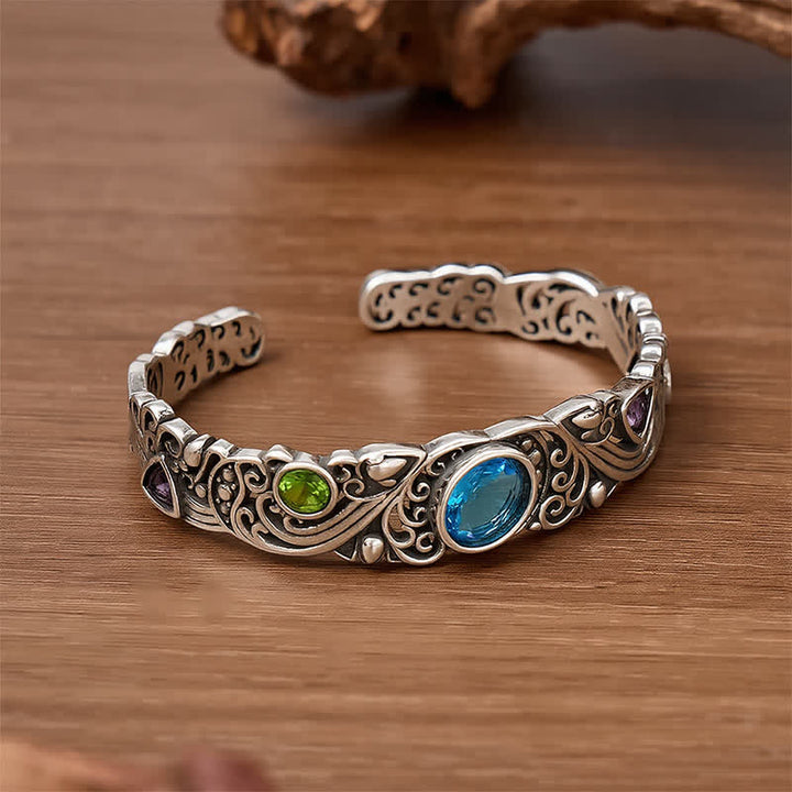 Ornate Gemstone Hollow Out Open Cuff Bracelet - image 3