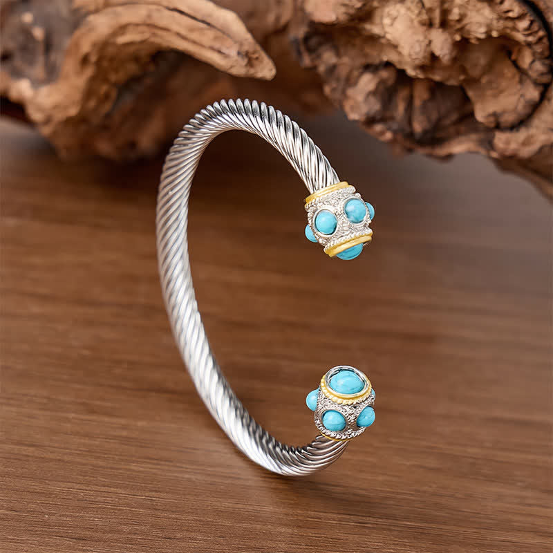 Eternal Turquoise Cable Twisted Open Cuff Bracelet - image 2
