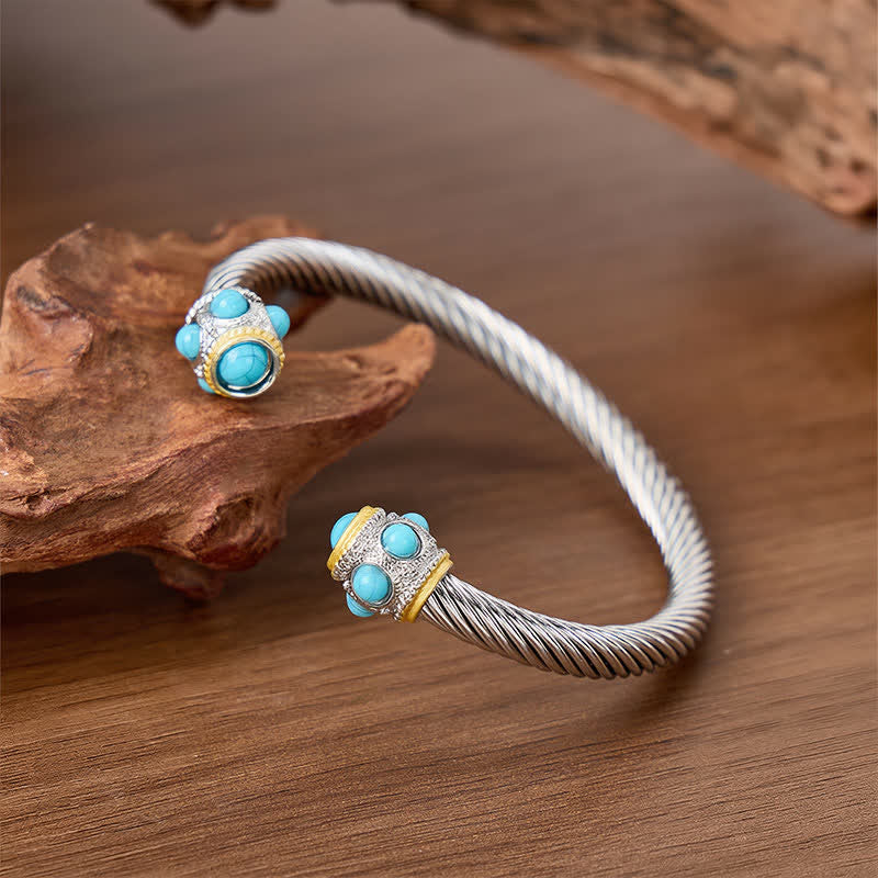 Eternal Turquoise Cable Twisted Open Cuff Bracelet - Silver - image 0