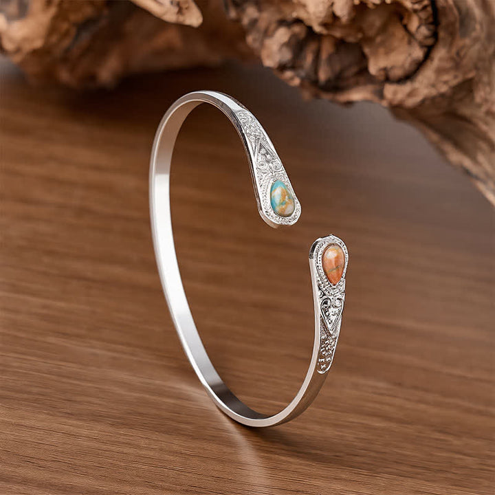 Rugged Beauty Twin Teardrop Turquoise Open Cuff Bracelet - Colored - image 8