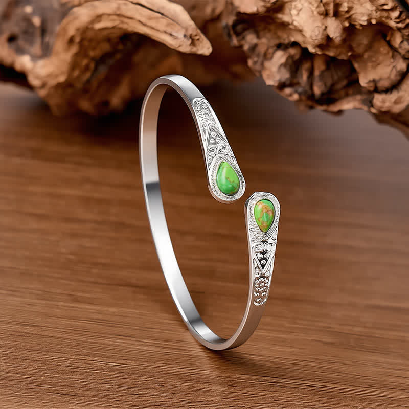 Rugged Beauty Twin Teardrop Turquoise Open Cuff Bracelet - Green - image 4