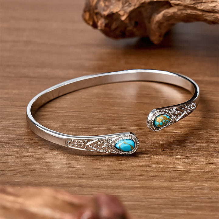 Rugged Beauty Twin Teardrop Turquoise Open Cuff Bracelet - image 3