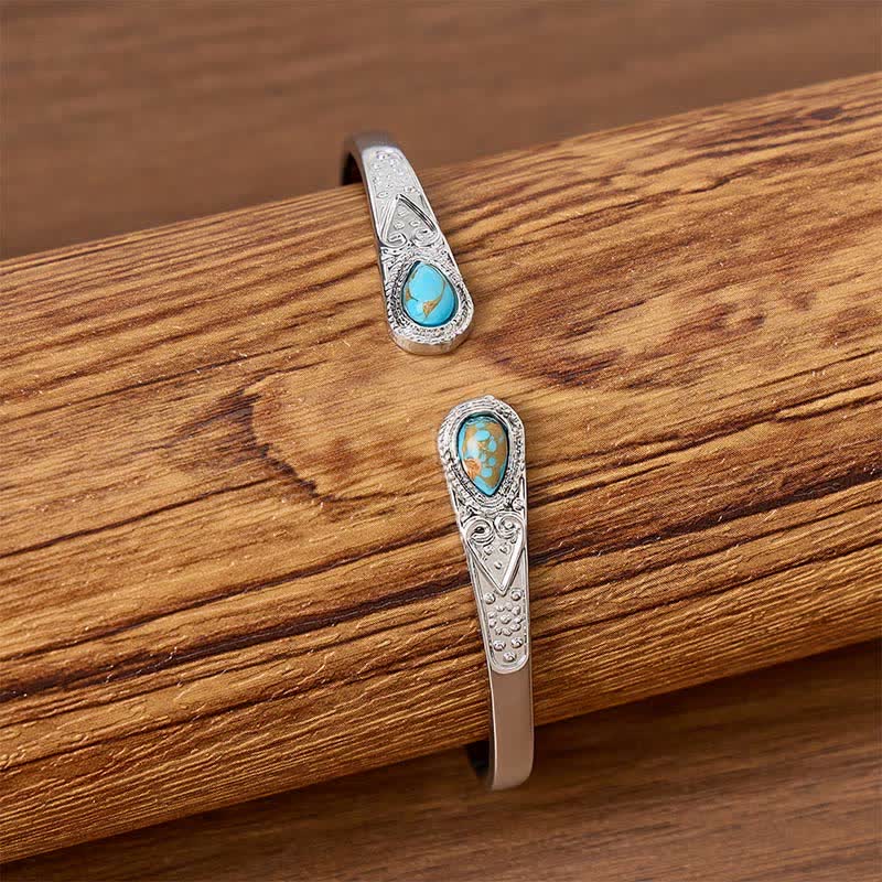 Rugged Beauty Twin Teardrop Turquoise Open Cuff Bracelet - image 1