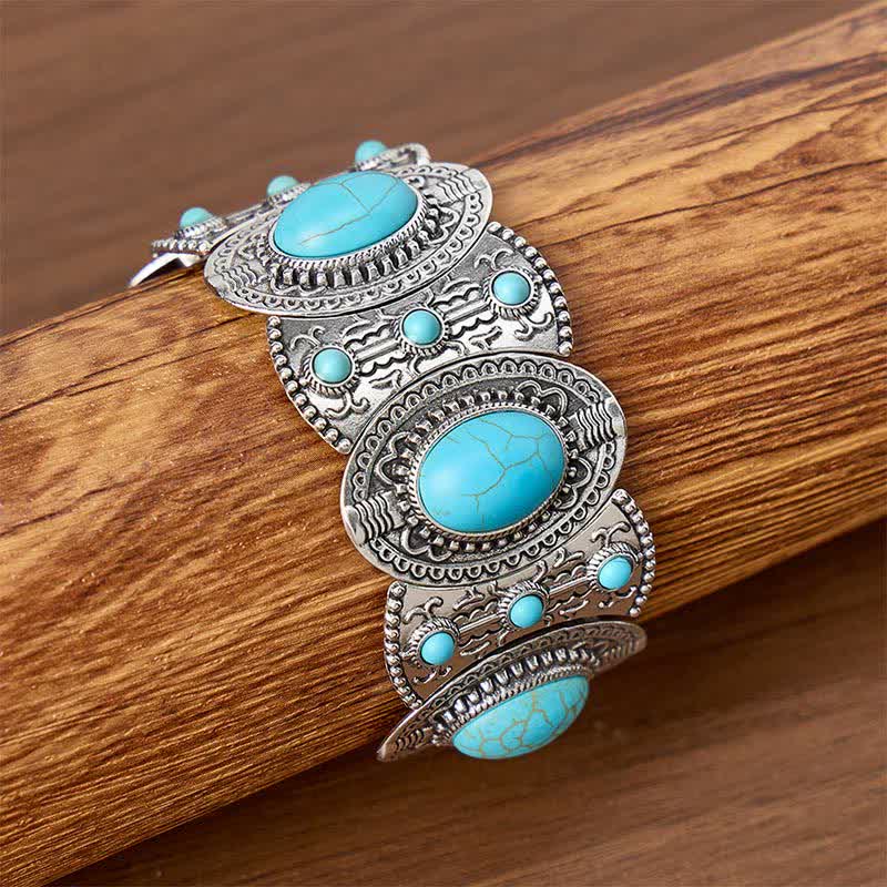 Palace Inspired Large Turquoise Beaded Wide Open Cuff Bracelet - Antique Silver - image 0