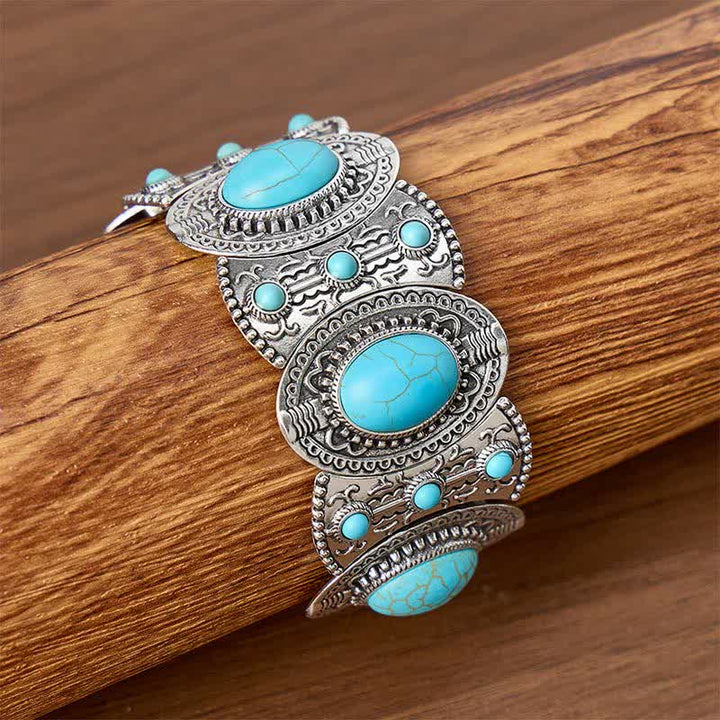 Palace Inspired Large Turquoise Beaded Wide Open Cuff Bracelet - Antique Silver - image 0