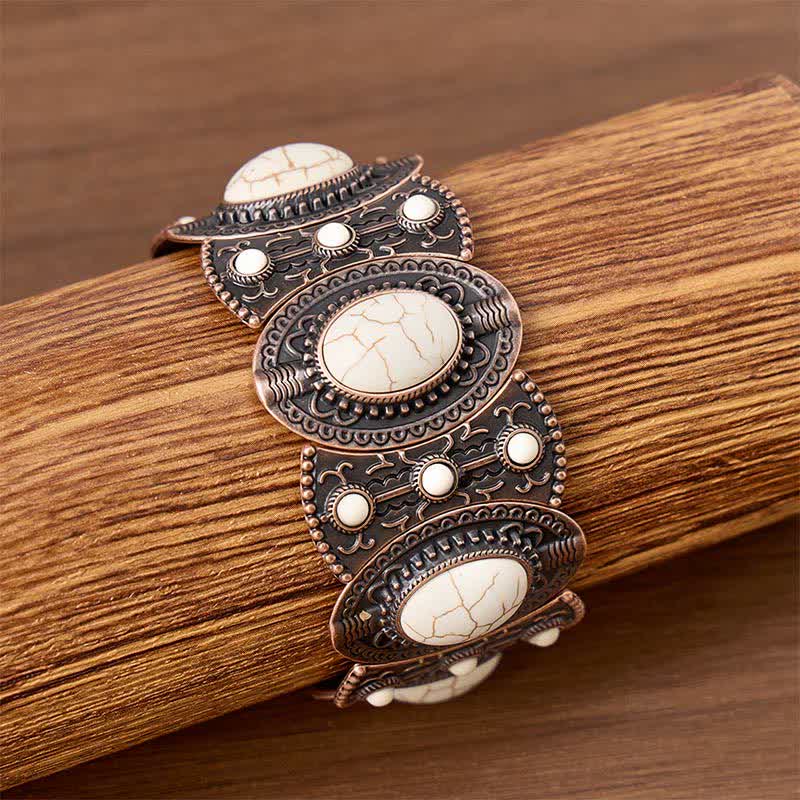 Palace Inspired Large Turquoise Beaded Wide Open Cuff Bracelet - Red Bronze - image 5
