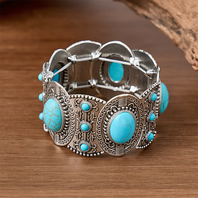Palace Inspired Large Turquoise Beaded Wide Open Cuff Bracelet - image 1