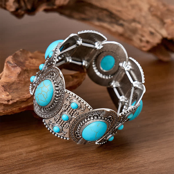 Palace Inspired Large Turquoise Beaded Wide Open Cuff Bracelet - image 2