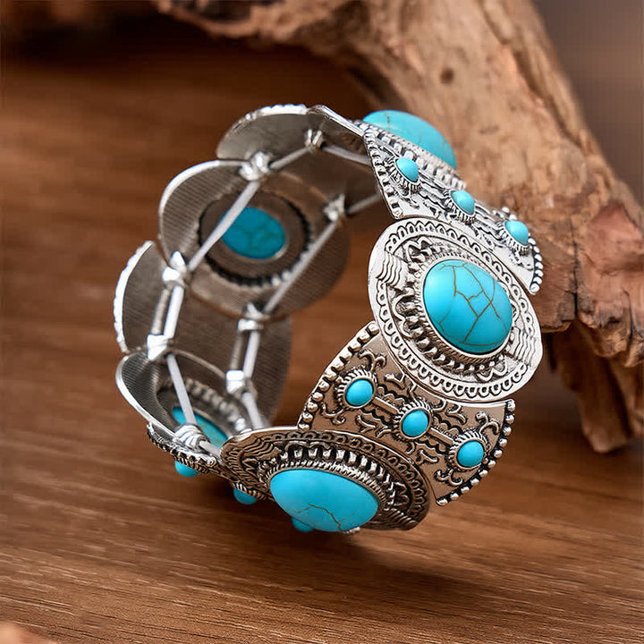 Palace Inspired Large Turquoise Beaded Wide Open Cuff Bracelet - image 3