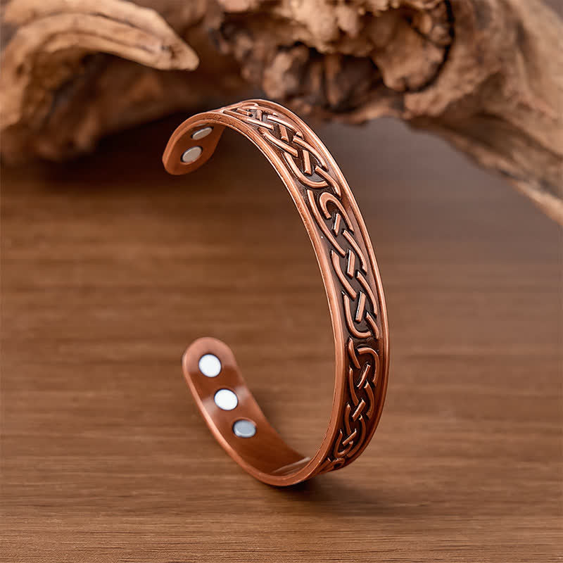 Rose Flower Copper Magnetic Healing Open Cuff Bracelet - Red Bronze - image 0