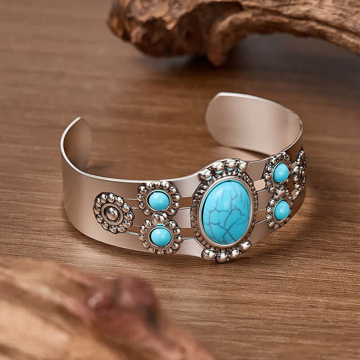 Desert Sun Crackle Turquoise Stone Open Cuff Bracelet - image 3